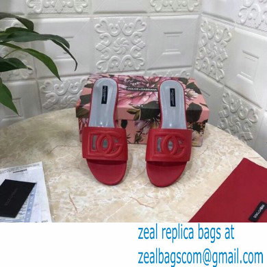 Dolce  &  Gabbana Calfskin Flat Sliders Red With DG Millennials Logo 2021